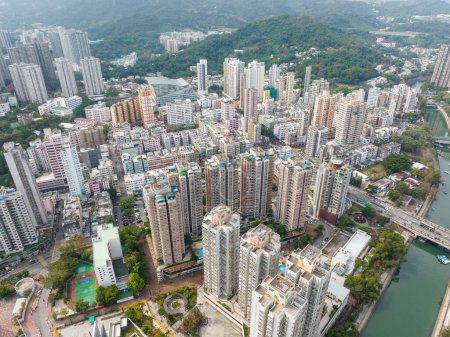Foto de Taipo, Hong Kong - 06 February 2022: Top view of Hong Kong residential district - Imagen libre de derechos