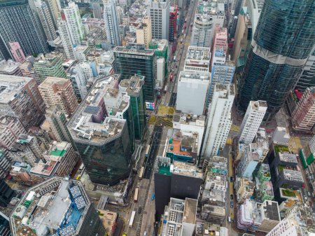Téléchargez les photos : Mong Kok, Hong Kong - 18 January 2022: Top view of Hong Kong city - en image libre de droit