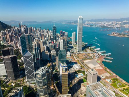 Photo for Hong Kong - 08 December 2021: Top view of Hong Kong cityscape - Royalty Free Image