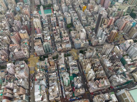 Photo for Sham Shui Po, Hong Kong - 28 December 2021: Top down view of Hong Kong city - Royalty Free Image
