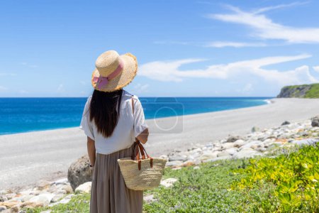 Photo for Tourist woman in Qixingtan Beach in Hualien of Taiwan - Royalty Free Image