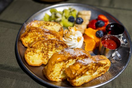 Photo for Grill toast with egg and fruit in coffee shop - Royalty Free Image