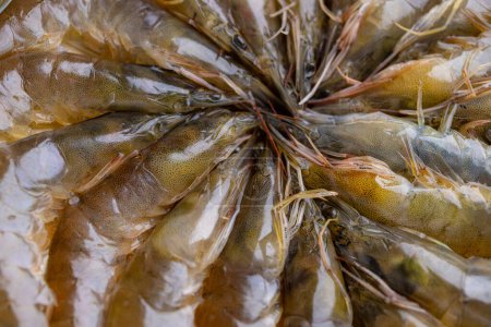 Téléchargez les photos : Crevettes crues fraîches préparent pour le pot chaud - en image libre de droit