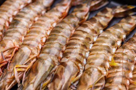 Photo for Fresh raw shrimp on grill pan - Royalty Free Image