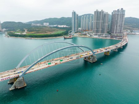 Photo for Tseung Kwan O, Hong Kong - 09 February 2022: Cross harbor bridge under construction - Royalty Free Image