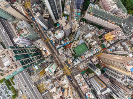 Photo for Hong Kong - 08 February 2022: Top view of Hong Kong city in Sheung Wan - Royalty Free Image