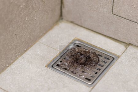 Photo for Clogged and dirty sewer pipes floor drain at bathroom - Royalty Free Image