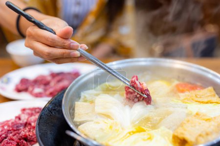 Photo for Slice of fresh raw beef hot pot in Taiwan - Royalty Free Image