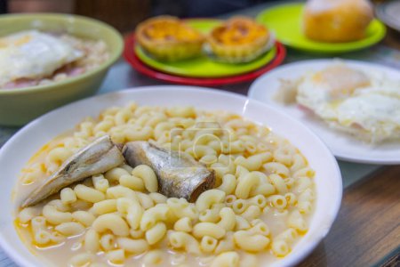 Photo for Macaroni with sardines fish in restaurant - Royalty Free Image