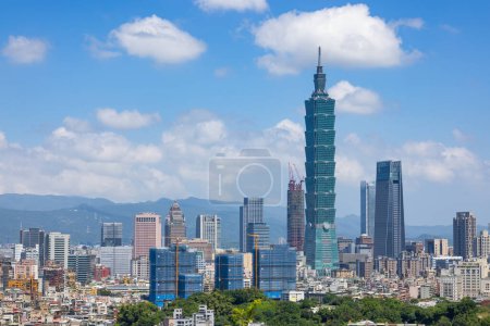 Photo for Taipei, Taiwan - 28 September 2023: Taipei city skyline with Taipei 101 - Royalty Free Image