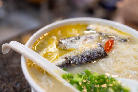 Photo for Sardines fish with instant noodles in restaurant - Royalty Free Image