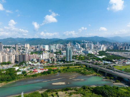 Photo for Taipei, Taiwan - 23 September 2023: Top view of the Taipei cityscape downtown - Royalty Free Image