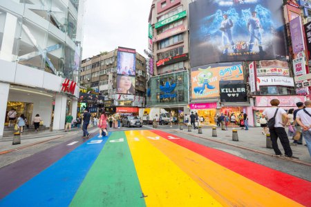Photo for Taipei, Taiwan - 14 September 2023: Ximending with rainbow crosswalk at Taipei city - Royalty Free Image