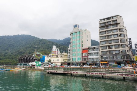 Photo for Nantou, Taiwan - 18 October 2023: Pier beside the sun moon lake in Taiwan - Royalty Free Image