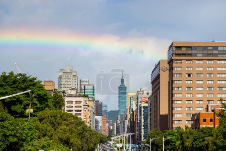 Photo for Taipei, Taiwan - 25 July 2023: Taipei city street with rainbow - Royalty Free Image