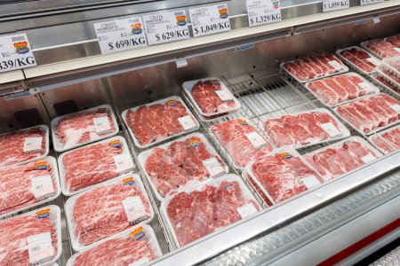 Photo for Taiwan - 22 September 2023: Shelves with fresh meat in supermarket at costco store - Royalty Free Image