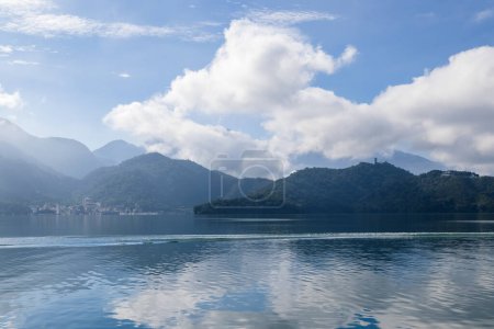 Photo for Beautiful sun moon lake with water pond reflection - Royalty Free Image