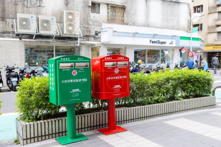 Photo for Taipei, Taiwan - 03 October 2023: Taiwan green Post Box and red Post Box - Royalty Free Image