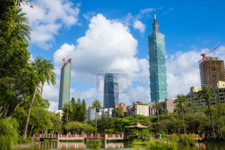 Photo for Taipei, Taiwan - 02 October 2023: Taipei city landmark over the blue sky - Royalty Free Image