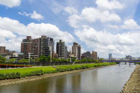 Photo for Taipei, Taiwan - 25 July 2023: Taipei city skyline in riverside - Royalty Free Image