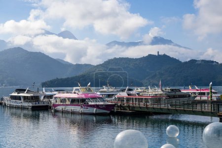 Photo for Taiwan - 27 October 2022: Pier dock in Sun Moon Lake of Nantou in Taiwan - Royalty Free Image