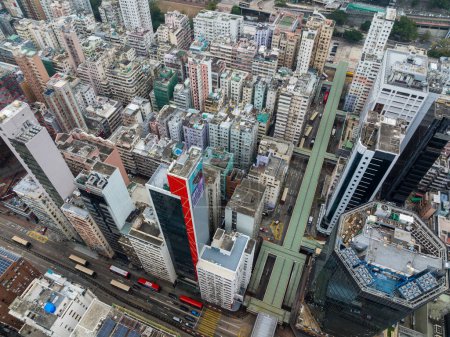 Photo for Hong Kong - 18 January 2022: Drone fly over Hong Kong in Kowloon side - Royalty Free Image