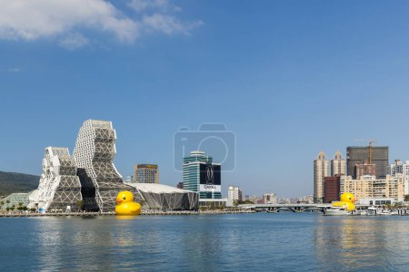 Photo for Kaohsiung, Taiwan - 01 February 2024: Rubber duck in Kaohsiung Music Center at Taiwan - Royalty Free Image