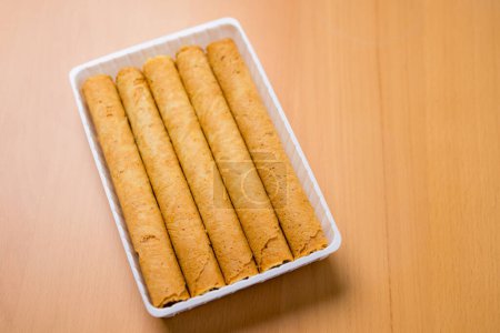 Photo for Stack of baked egg roll in the package - Royalty Free Image