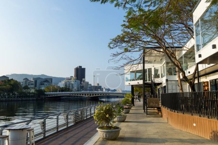 Photo for Kaohsiung - 01 February 2024: Kaohsiung city downtown in riverside park - Royalty Free Image