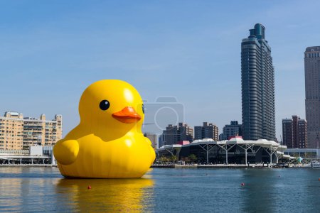 Photo for Taiwan - 02 February 2024: Kaohsiung bay with yellow rubber duck - Royalty Free Image