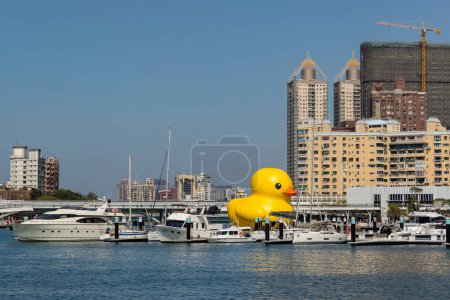 Photo for Taiwan - 02 February 2024: Yellow duck in kaohsiung bay in Taiwan - Royalty Free Image