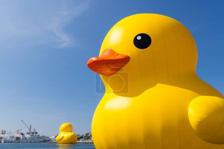 Photo for Taiwan - 01 February 2024: Yellow duck in kaohsiung bay in Taiwan - Royalty Free Image