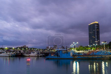 Photo for Taiwan - 20 November 2023: Fishing port in Yilan city of Taiwan at night - Royalty Free Image