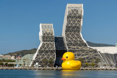 Photo for Kaohsiung, Taiwan - 01 February 2024: Rubber duck in Kaohsiung Music Center at Taiwan - Royalty Free Image