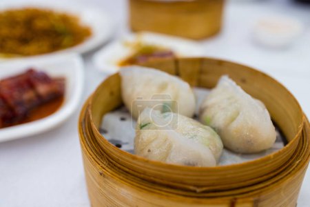 Photo for Steamed meat dumpling in the basket - Royalty Free Image