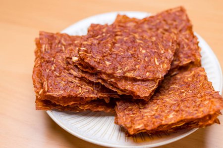 Photo for Close up sliced sheets of dried sweet pork - Royalty Free Image