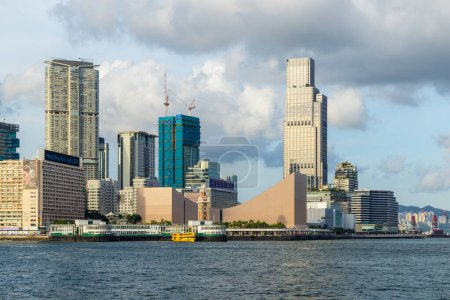 Photo for Hong Kong - 21 June 2023: Hong Kong Victoria harbor in Tsim Sha Tsui side - Royalty Free Image