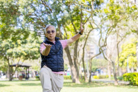 Foto de Hombre mayor hacer taichi en el parque - Imagen libre de derechos