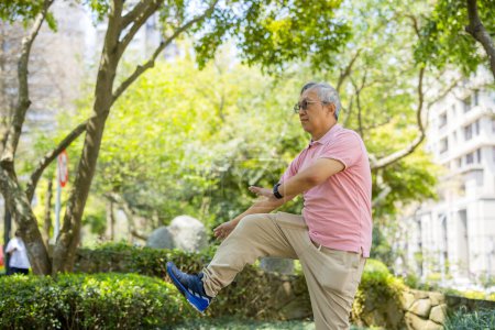Téléchargez les photos : Senior man do taichi au parc - en image libre de droit