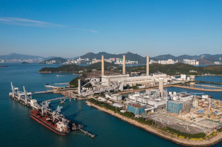 Top view of a coal fired power station in Lamma island of Hong Kong city