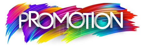 Ilustración de Signo de palabra de papel de promoción con pinceladas de pincel de espectro colorido sobre blanco. Ilustración vectorial. - Imagen libre de derechos