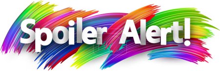 Illustration for Spoiler alert paper word sign with colorful spectrum paint brush strokes over white. Vector illustration. - Royalty Free Image