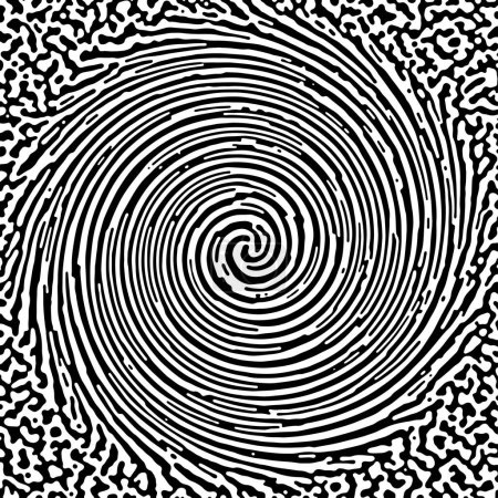 Illustration for Black and white spiral with abstract Turing ornament halftone reaction diffusion psychedelic background. Vector generative algorithm illustration. - Royalty Free Image