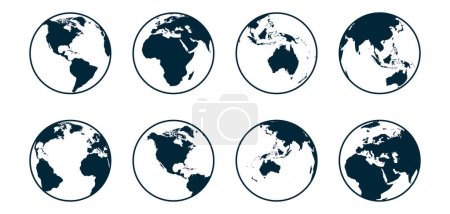 Téléchargez les illustrations : Globe terrestre bleu et blanc réglé. Carte du monde enveloppée haute détaillée en forme ronde. Illustration vectorielle. - en licence libre de droit