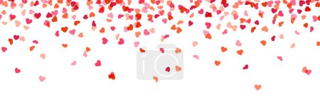Illustration for Dense shower of hearts in deep red tones, gradually dispersing towards the bottom on a white background. Vector illustration - Royalty Free Image