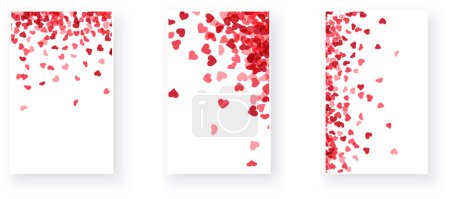 Illustration for Hearts gradually dispersing from a concentrated area, in varying shades of red against a white background. Vector illustration - Royalty Free Image