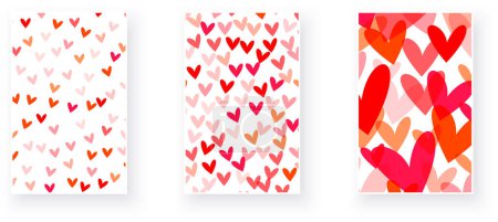 Illustration for Hearts in various shades of pink and red, densely packed against a white background. Vector illustration. - Royalty Free Image