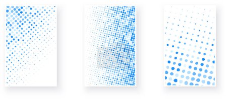 Téléchargez les illustrations : Une série d'images montrant une transition de gradient de points céruléens denses à clairsemés, suggérant une ambiance aquatique apaisante - en licence libre de droit