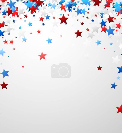 Illustration for Dynamic arc of red, white, and blue stars on a white background, symbolizing American pride and celebration. - Royalty Free Image