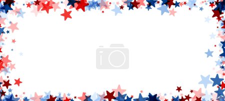 Foto de Un marco rectangular con esquinas densamente pobladas por estrellas rojas y azules, creando una frontera patriótica para varias celebraciones americanas. - Imagen libre de derechos